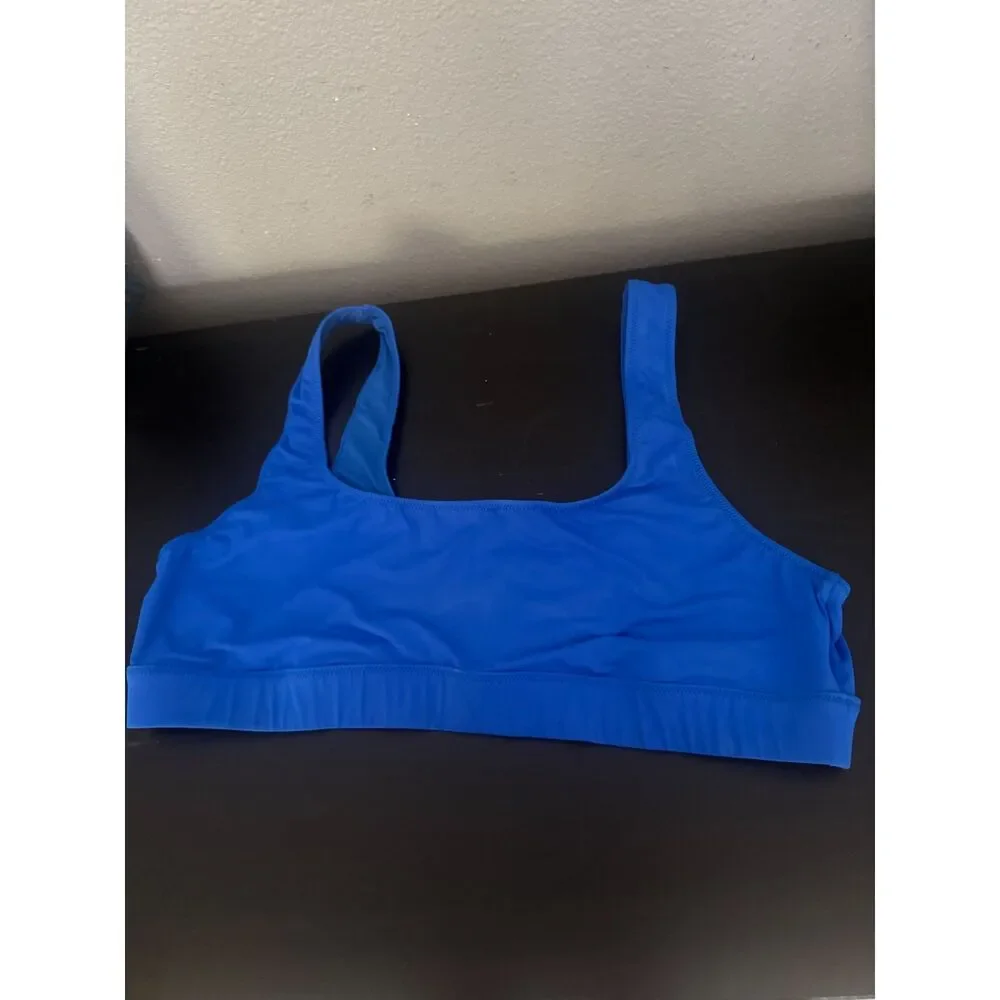 Skims Swim Bikini Top 3X Blue Scoop Neck Wireless Plus Size Swimwear